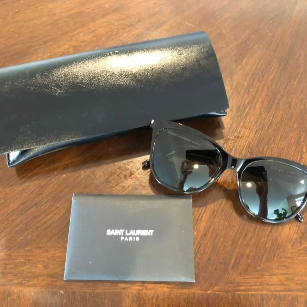 NIB Saint Laurent Cat Eye Brown Tortiseshell Sunglasses Authentic + Case